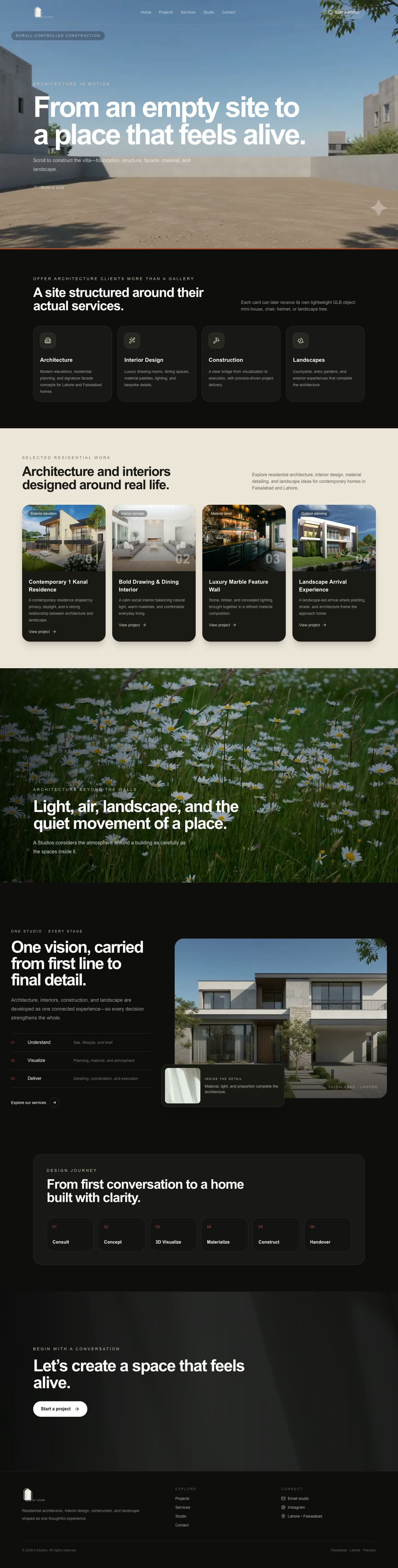 A Studios website, full page on desktop