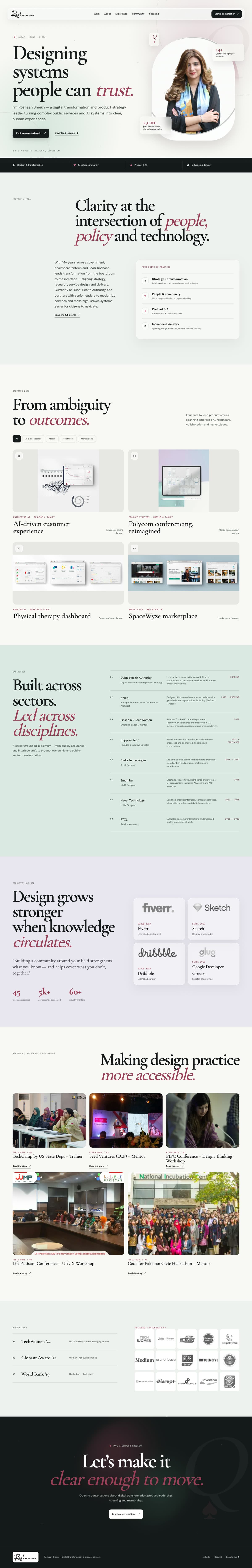 Roshaan Sheikh website, full page on desktop