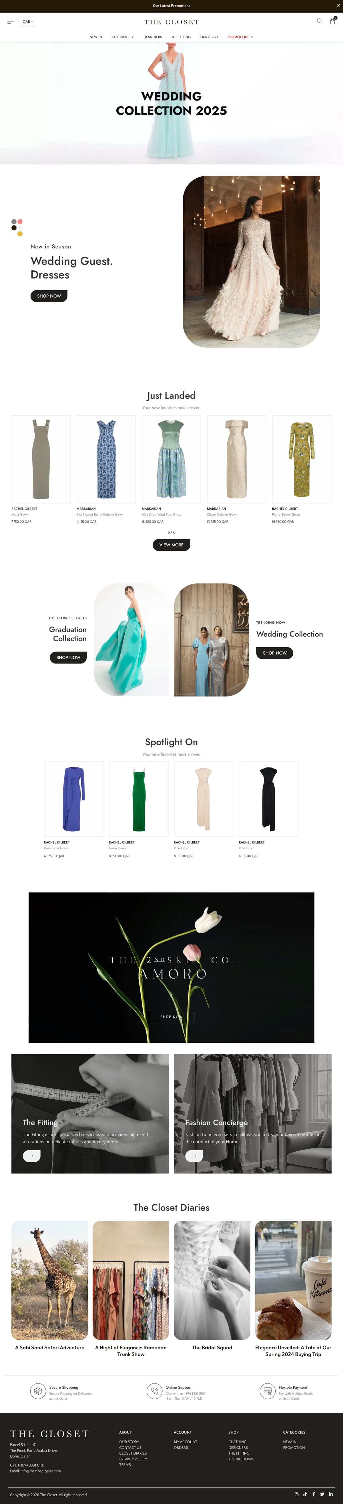 The Closet website, full page on desktop