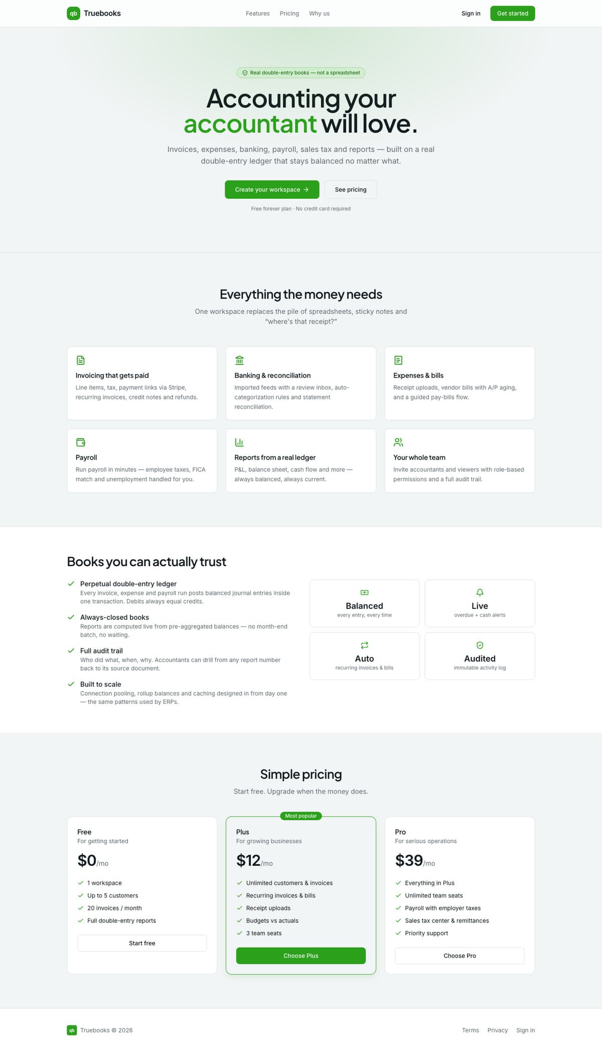 TrueBooks website, full page on desktop