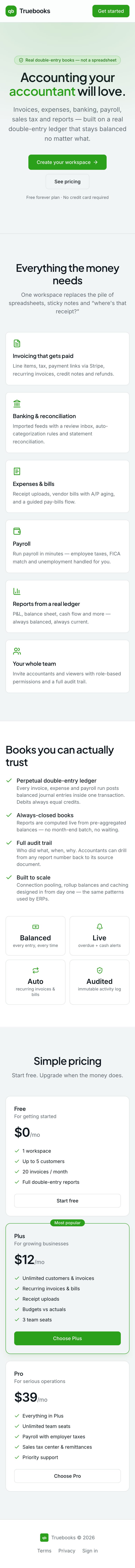 TrueBooks website, full page on a phone