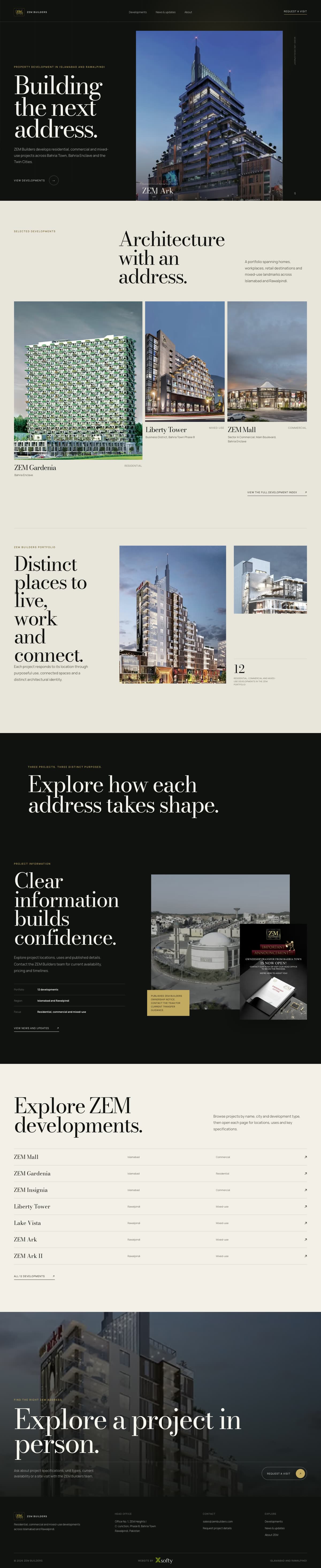 ZEM Builders website, full page on desktop